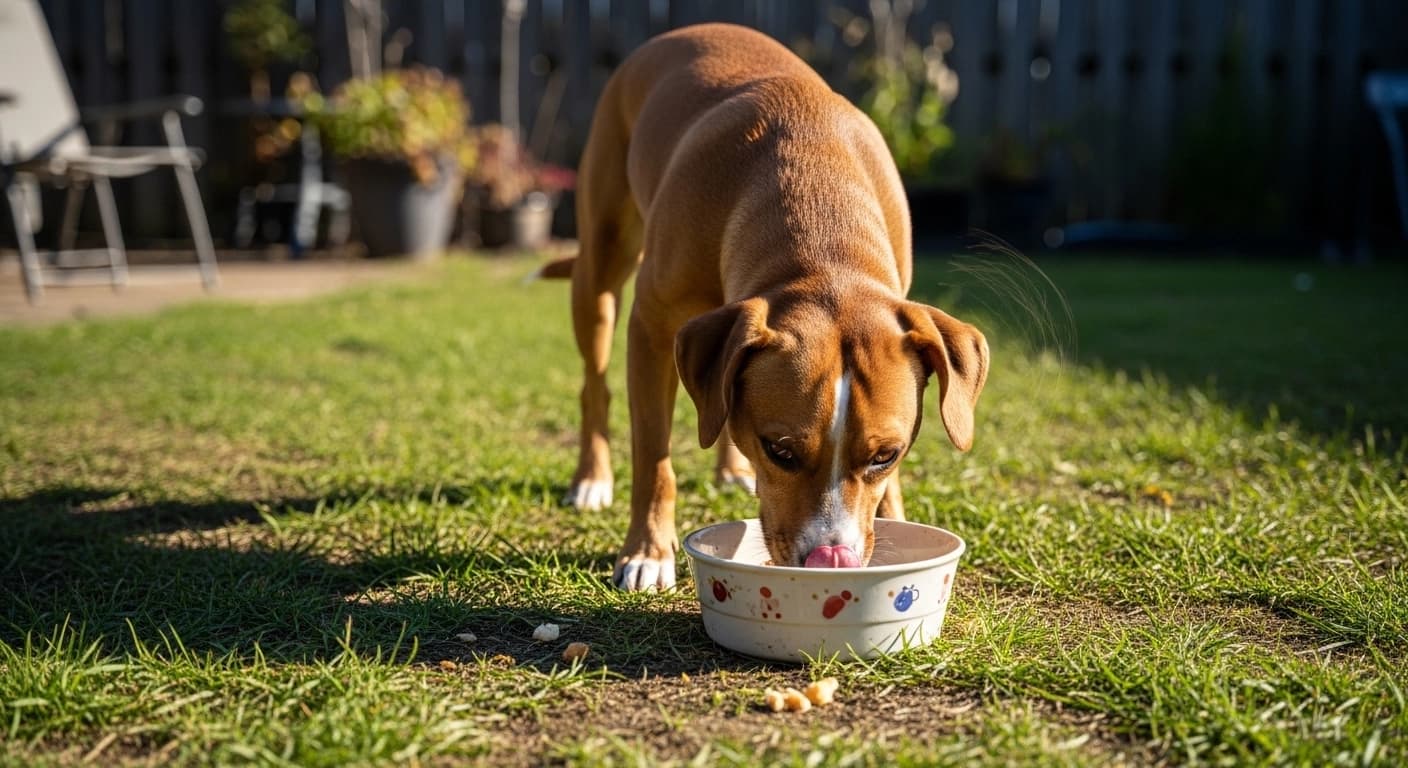 Dog eating from bowl